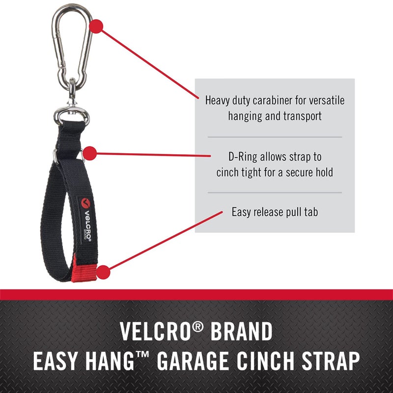 VELCRO Brand حزام تثبيت سهل التعليق من علامة فيلكرو لتنظيم المرآب، يتحمل 250 رطل، 24 بوصة × 11/4 بوصة، أسود، VEL-30802-USA - Image 2