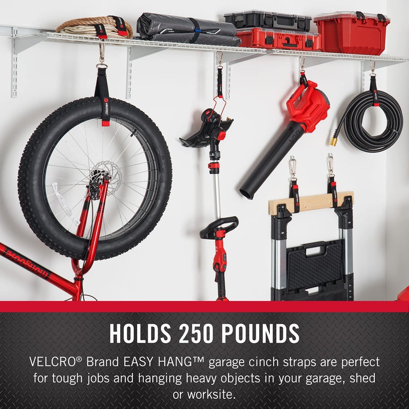 VELCRO Brand حزام تثبيت سهل التعليق من علامة فيلكرو لتنظيم المرآب، يتحمل 250 رطل، 24 بوصة × 11/4 بوصة، أسود، VEL-30802-USA - Image 3