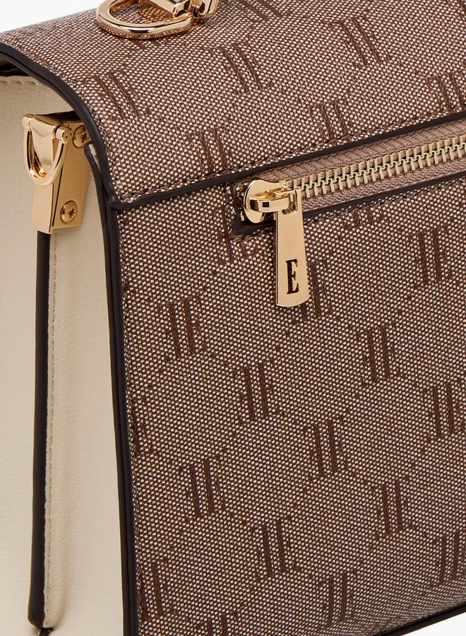 ELLE Monogram Texture Satchel Bag With Detachable Strap - Image 5