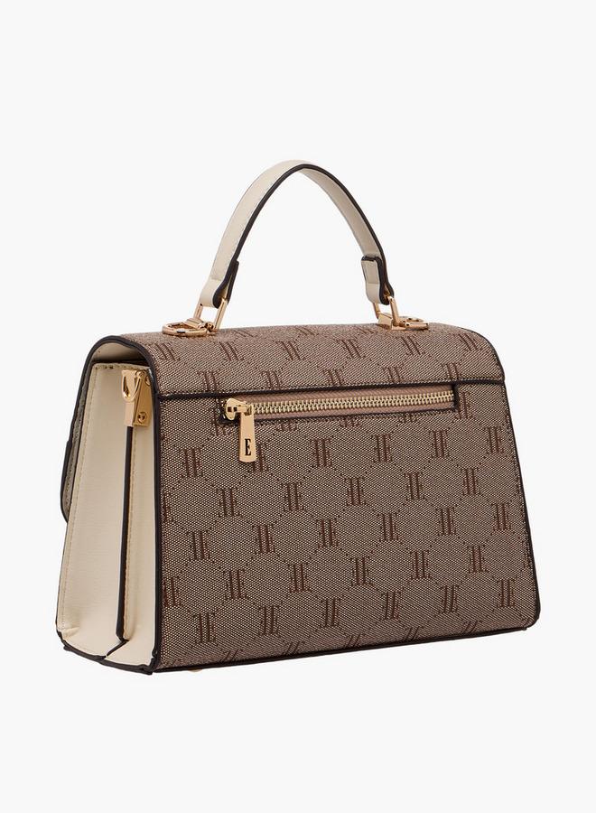 ELLE Monogram Texture Satchel Bag With Detachable Strap - Image 3