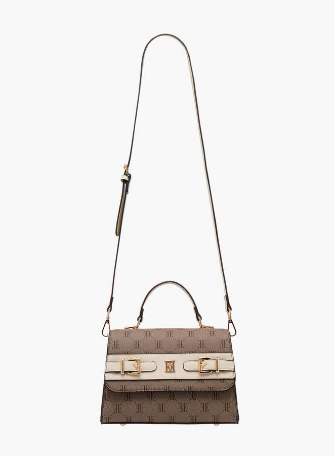 ELLE Monogram Texture Satchel Bag With Detachable Strap - Image 2