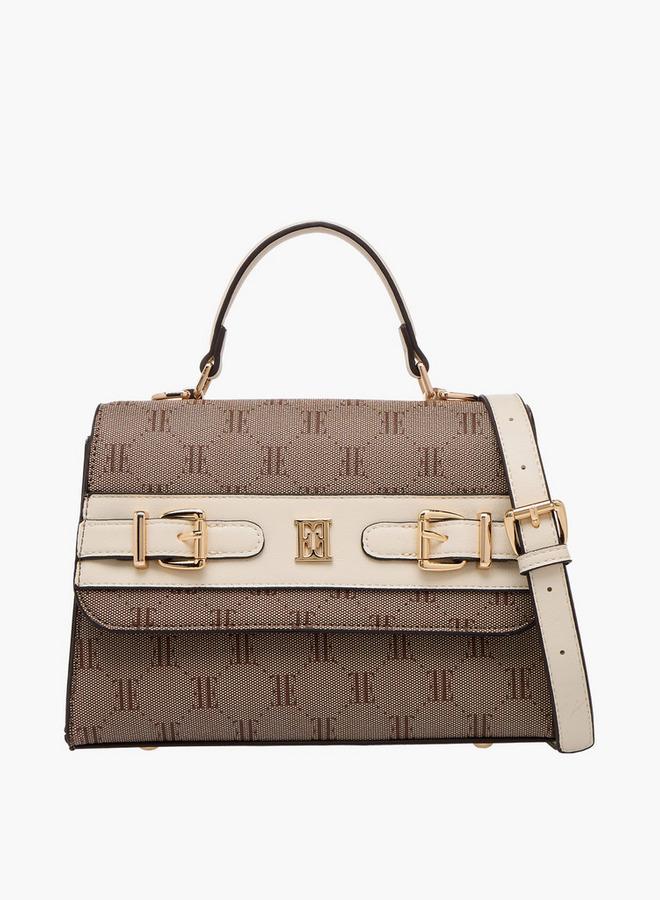ELLE Monogram Texture Satchel Bag With Detachable Strap - Image 1