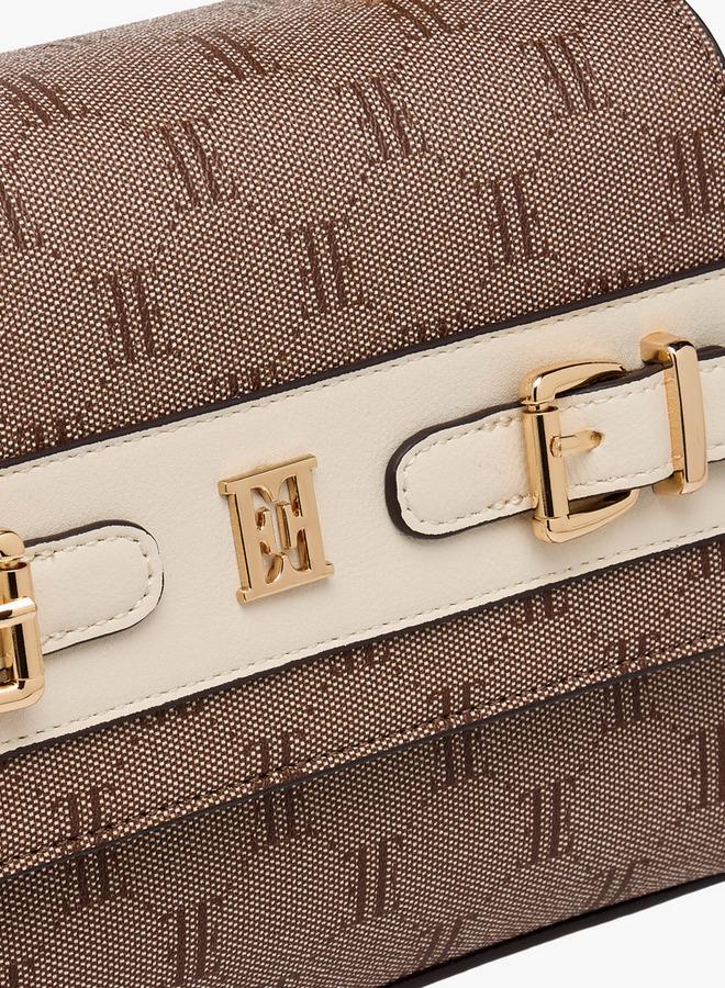 ELLE Monogram Texture Satchel Bag With Detachable Strap - Image 4