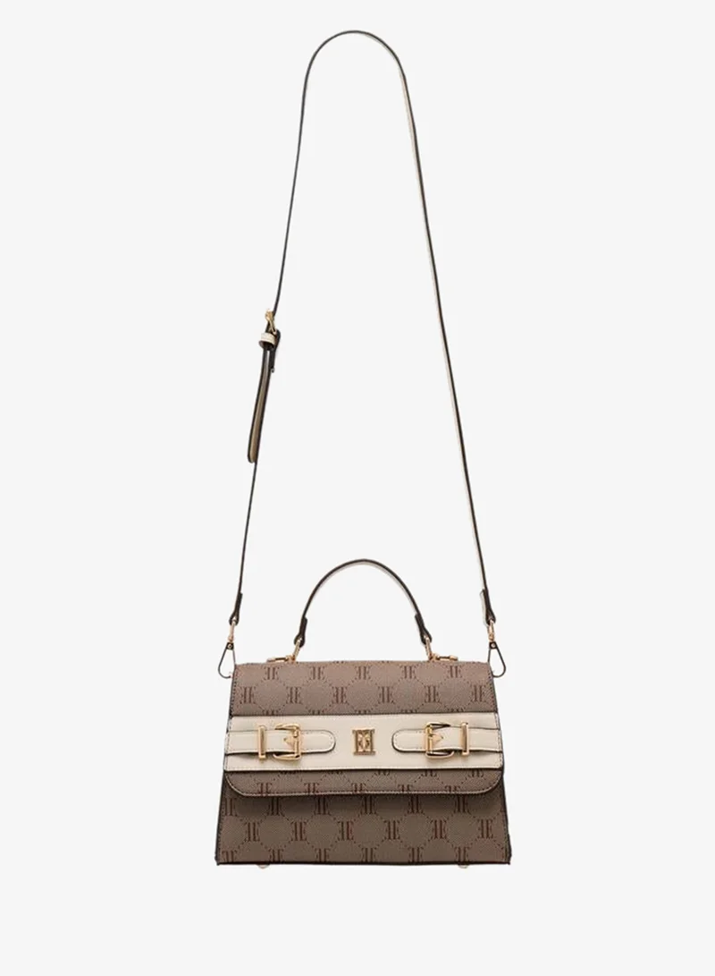 Elle Monogram Texture Satchel Bag With Detachable Strap
