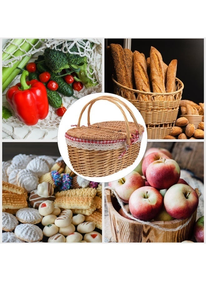 Arabest Wicker Picnic Basket with Liner Split Lid, Picnic Hamper Hand Woven Flower Basket with Folding Handle for Outdoor Picnic Camping (26*18*15 cm) - Image 2