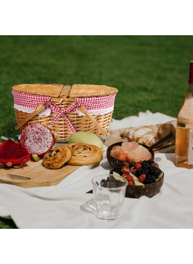 Arabest Wicker Picnic Basket with Liner Split Lid, Picnic Hamper Hand Woven Flower Basket with Folding Handle for Outdoor Picnic Camping (26*18*15 cm) - Image 5