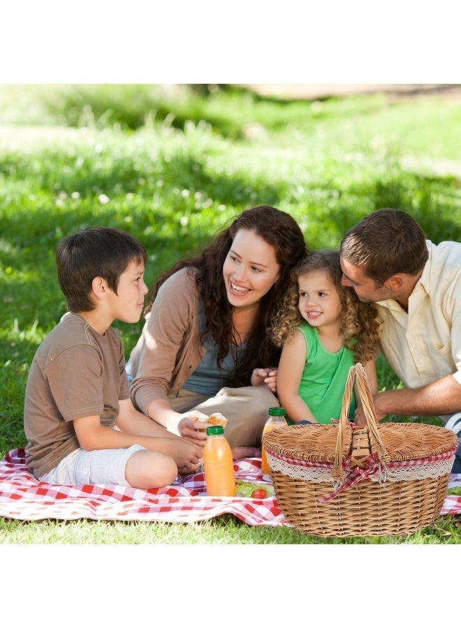 Arabest Wicker Picnic Basket with Liner Split Lid, Picnic Hamper Hand Woven Flower Basket with Folding Handle for Outdoor Picnic Camping (26*18*15 cm) - Image 4