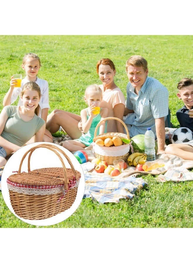Arabest Wicker Picnic Basket with Liner Split Lid, Picnic Hamper Hand Woven Flower Basket with Folding Handle for Outdoor Picnic Camping (26*18*15 cm) - Image 3