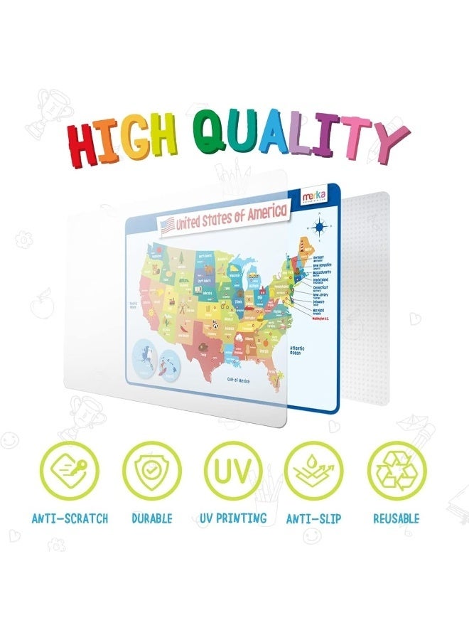 merka Kids Placemat Silicone Placemat Map Placemats for Kids Reusable US Geography Map and The Capitals of All 50 States - Image 2