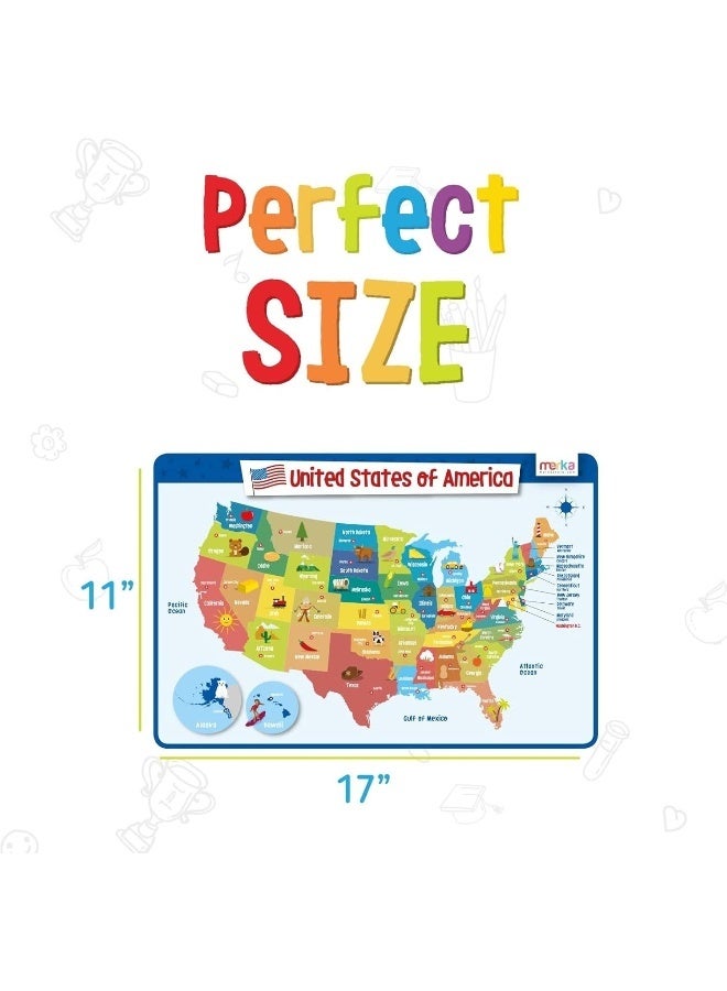 merka Kids Placemat Silicone Placemat Map Placemats for Kids Reusable US Geography Map and The Capitals of All 50 States - Image 4