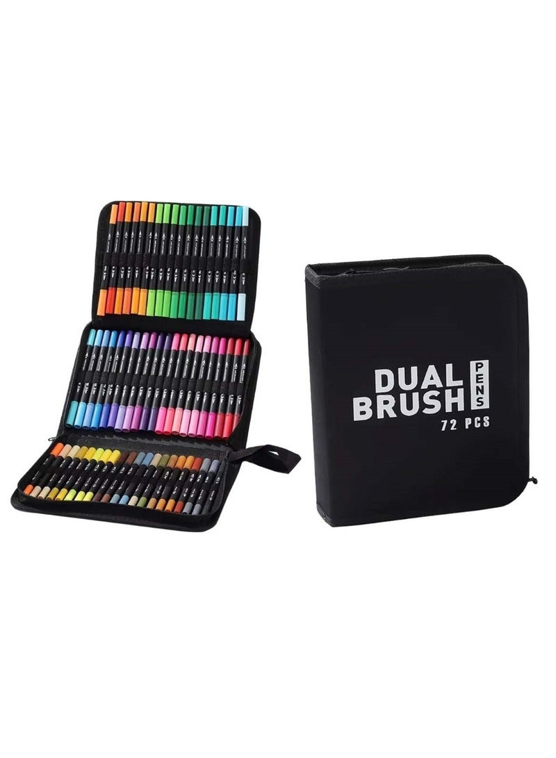 Huitich 72 Pcs Dual Brush Pens Set with Zipper Case for Drawing and Coloring - Image 1