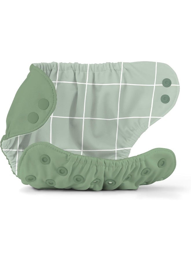Esembly Cloth Diaper Cover - Reusable Swim Diaper, Waterproof, Breathable - Adjustable Outer Layer Over Absorbent Inner for Blowout Protection - Aloe, Size 2 (18-35lbs) - Image 3