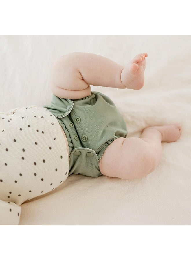 Esembly Cloth Diaper Cover - Reusable Swim Diaper, Waterproof, Breathable - Adjustable Outer Layer Over Absorbent Inner for Blowout Protection - Aloe, Size 2 (18-35lbs) - Image 2