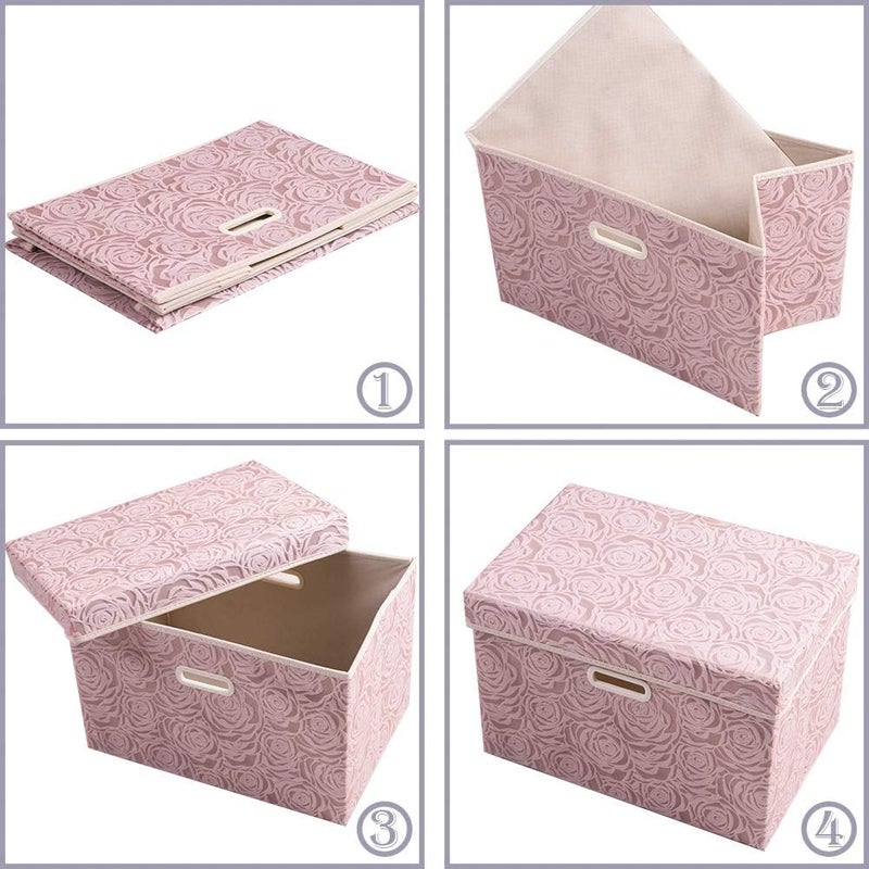 PRANDOM Collapsible Storage Boxes with Lids [5-Pack] Fabric Decorative Storage Bins Cubes Organizer Containers Baskets with Cover Handles Divider for Bedroom Closet Living Room Pink 14.9x9.8x9.8 Inch - Image 4