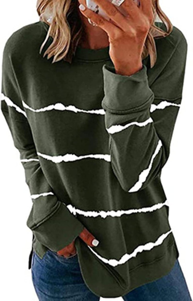cheekyglo Womens 2022 Fall Winter Fashion Tops Casual Long Sleeve Crewneck Sweatshirt Blouse Striped Loose Soft Pullover Shirts - Image 2