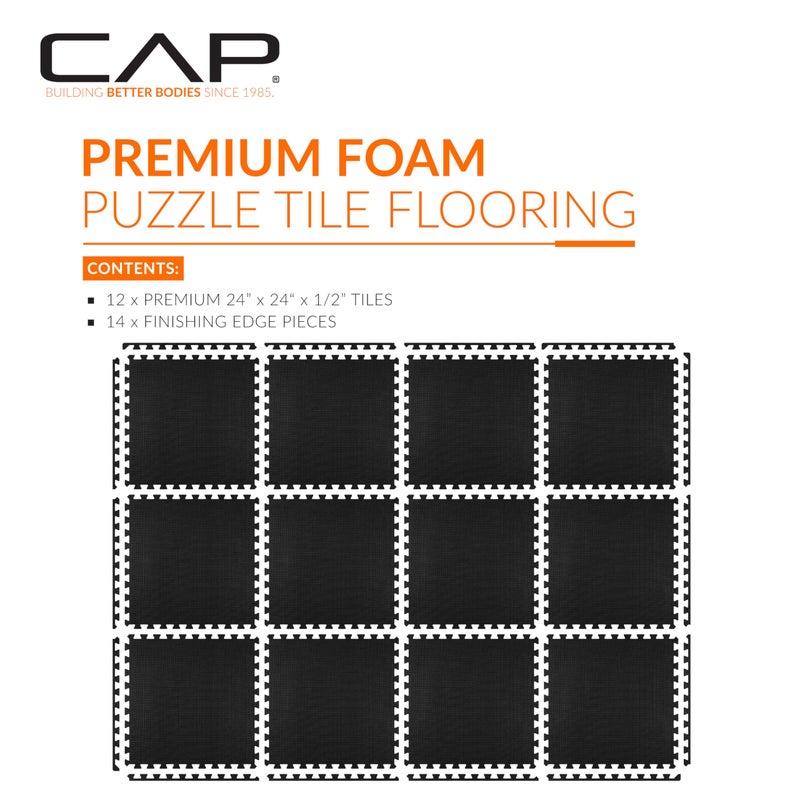 CAP Barbell 1/2-Inch Interlocking EVA Foam Exercise Puzzle Mat Home Gym Flooring - 2 Pack | 24" x 24" x 1/2" | T Pattern - Black - Image 2