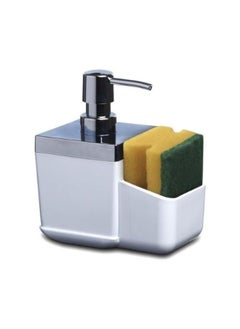 Primanova Toskana soap dispenser with sponge holder plastic for kitchen and bathroom 15 8.5 19.5 cm white  - Image 1