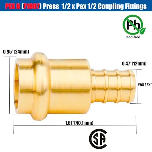 WHK 12 Pack 1/2" Press Propress x 1/2" PEX Adapter Crimp Fittings Brass Coupling Connect from Cooper to Pex B Pipe（Lead-Free,pro press copper to pex adapter) - Image 2