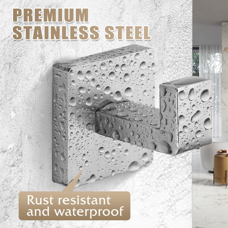 Fenas Heavy Duty Stainless Steel Towel Hooks, Wall Mounted Square Robe Hooks for Bathroom, Kitchen, Bedroom, Hotel Brushed Nickel 2 Pack - Image 2