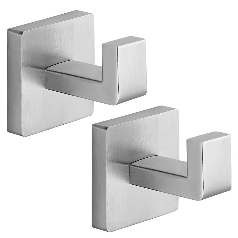 Fenas Heavy Duty Stainless Steel Towel Hooks, Wall Mounted Square Robe Hooks for Bathroom, Kitchen, Bedroom, Hotel Brushed Nickel 2 Pack - Image 1