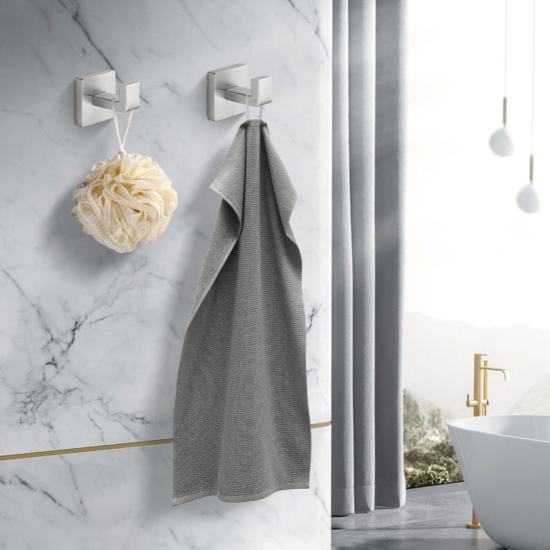 Fenas Heavy Duty Stainless Steel Towel Hooks, Wall Mounted Square Robe Hooks for Bathroom, Kitchen, Bedroom, Hotel Brushed Nickel 2 Pack - Image 4