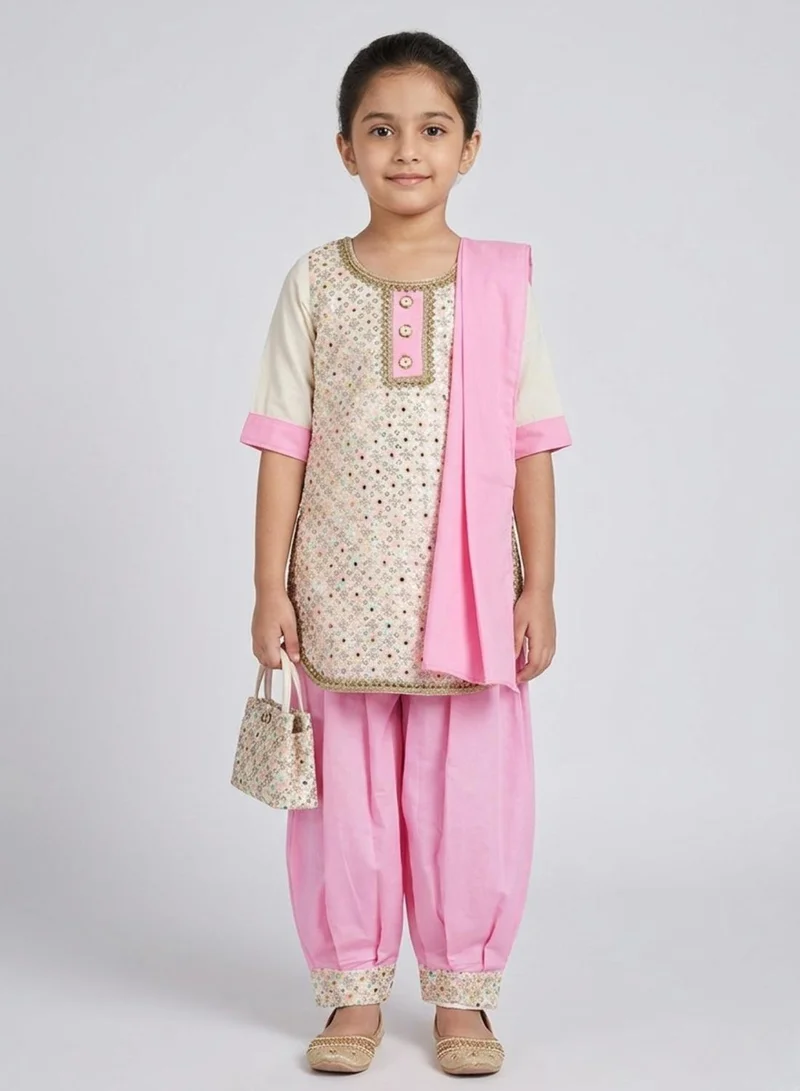 babyqlo Girls Pink Sleeveless Ethnic Set
