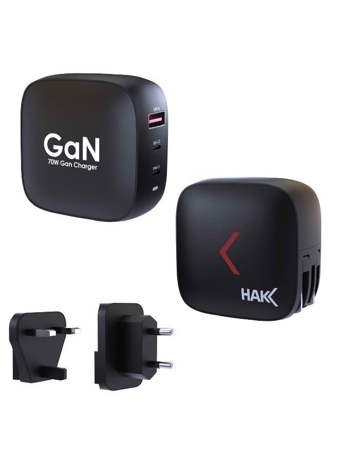 HAKK 70W GaN Fast Charger USB-C PD Wall Adapter | Compact Multi-Port Type-C Power Charger for MacBook Pro, MacBook Air, Laptop, iPhone 15/14/13, iPad Pro, Samsung Galaxy | Portable High-Speed Charging Brick - Image 1