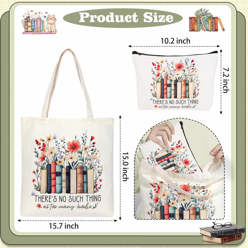 SiplyHaven Book Lover Gifts for Women Christmas, Thanksgiving, Birthday Gifts for Book Lovers Women Cute Canvas Tote Bag Makeup Bag - Reading Accessories, Librarian, Bookish, Readers - Image 4