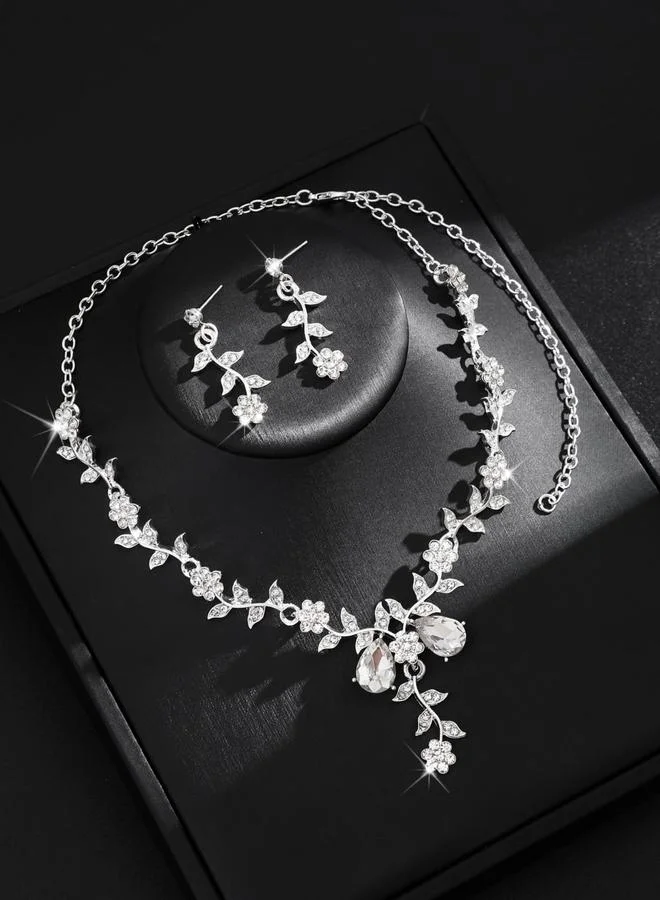 تايك تو طقم مجوهرات قلادة وأقراط مزينة بالأزهار قطعتين