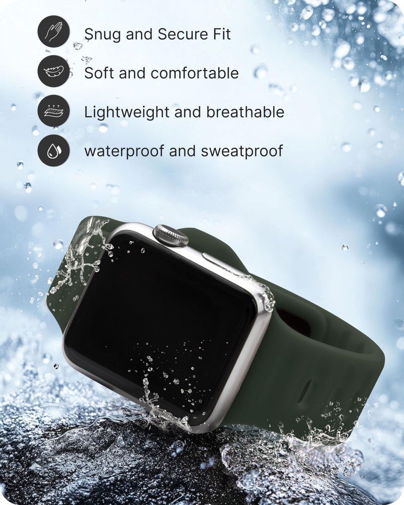 Fullmosa Soft Silicone Strap Compatible with Apple Watch Strap 49mm 46mm 45mm 44mm 42mm（Series 3/2/1,Sprot Band for iWatch Ultra3/2/1 SE3/2/1 Series 11 10 9 8 7 6 5 4 3 2 1,Army Green [NO Watch] - Image 2