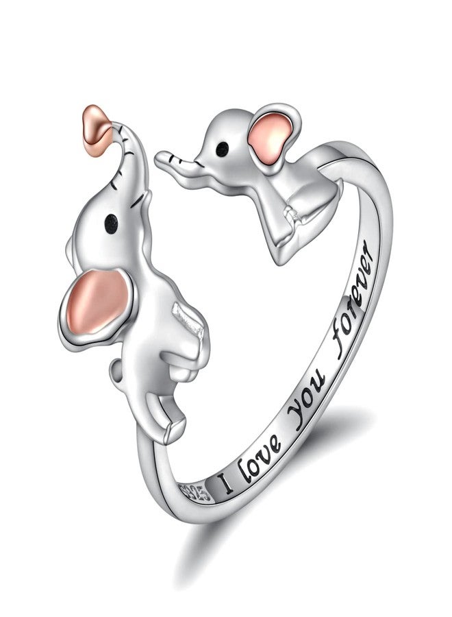 Apotie Silver Mom Daughter Elephant Ring Adjustable Love Heart Animal Rings Jewelry Mother's Day Gifts for Women Wife Nana - Image 3