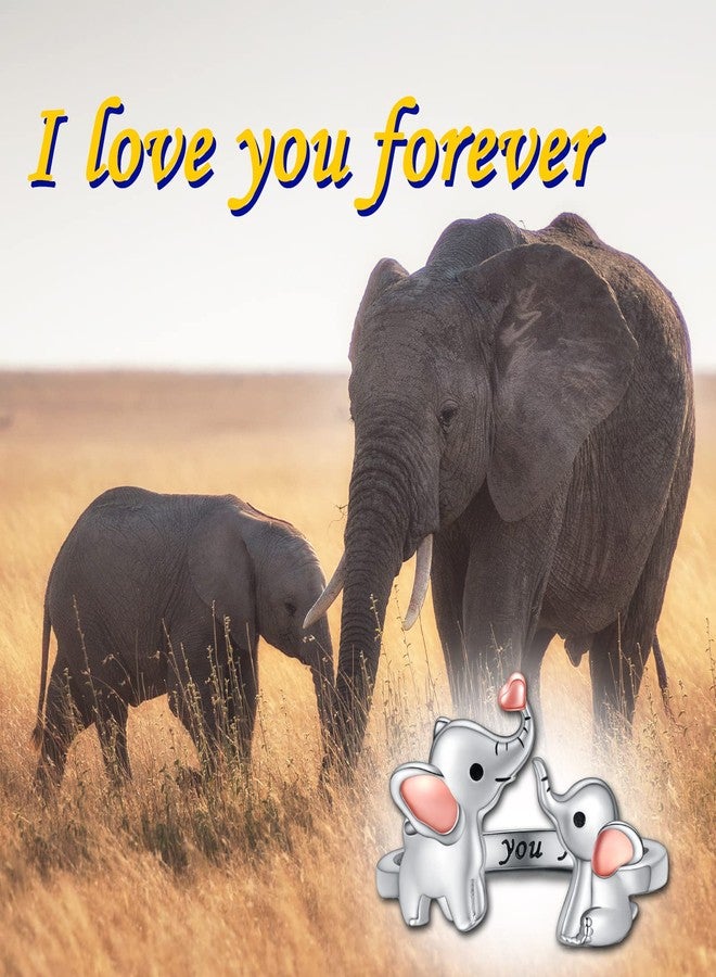 Apotie Silver Mom Daughter Elephant Ring Adjustable Love Heart Animal Rings Jewelry Mother's Day Gifts for Women Wife Nana - Image 2