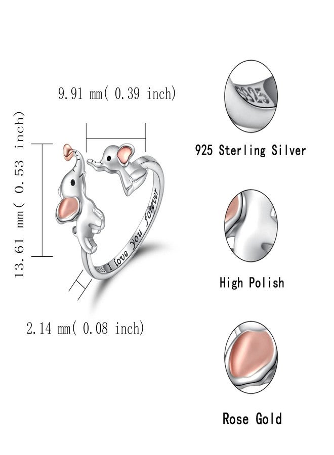 Apotie Silver Mom Daughter Elephant Ring Adjustable Love Heart Animal Rings Jewelry Mother's Day Gifts for Women Wife Nana - Image 4