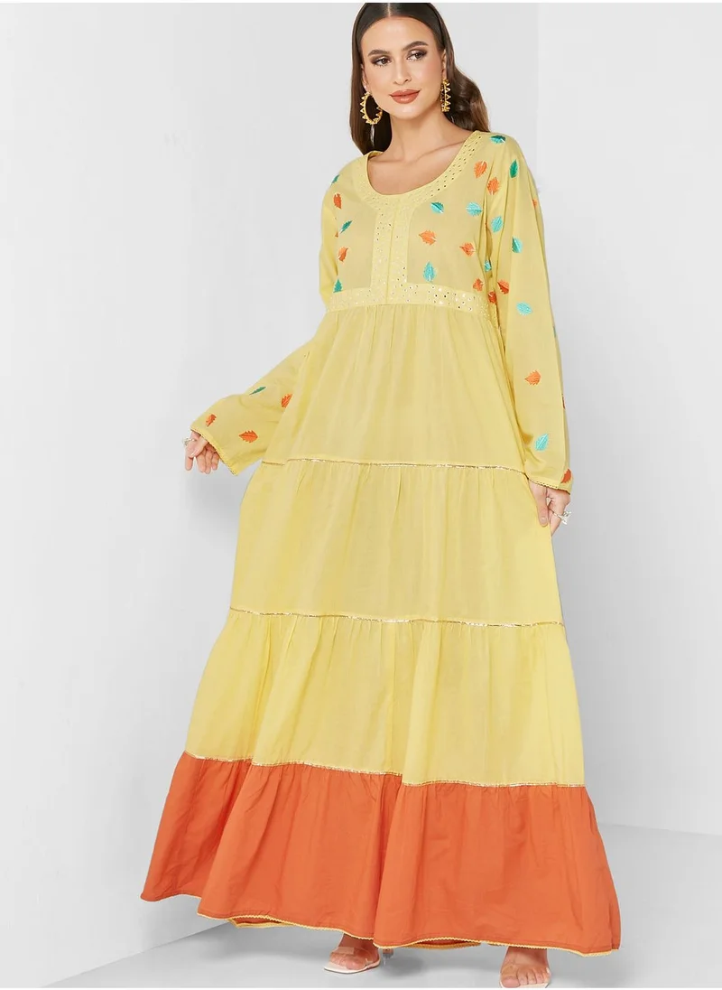 House of Moda Printed Lace Detail Jalabiya
