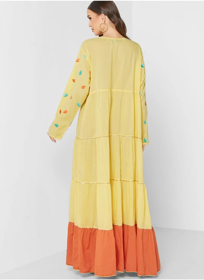 House of Moda Printed Lace Detail Jalabiya