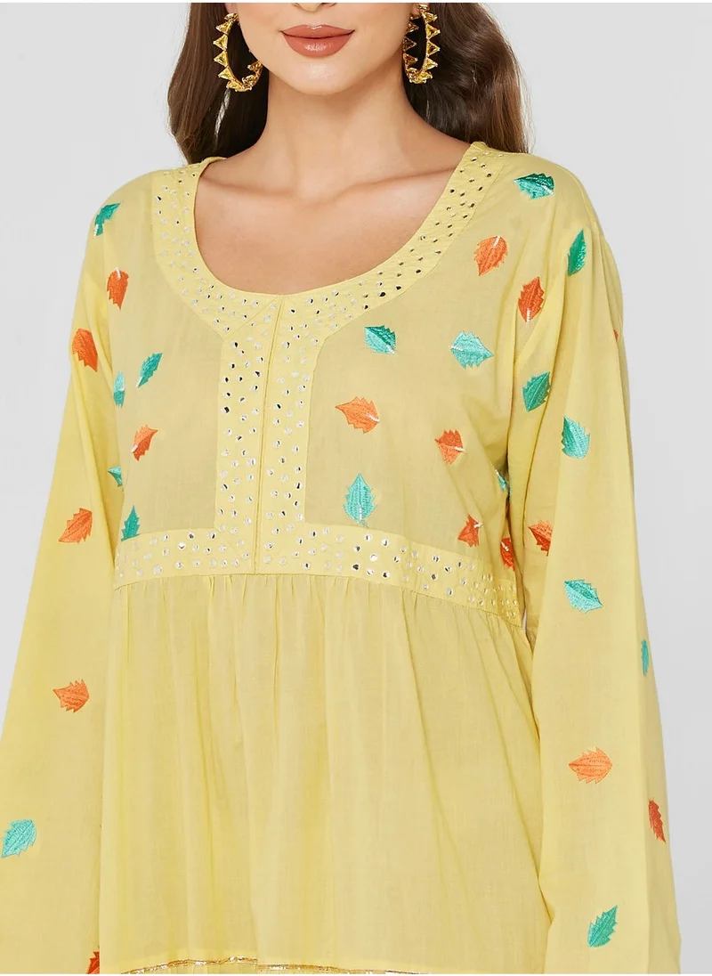 House of Moda Printed Lace Detail Jalabiya