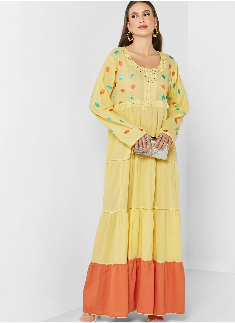 House of Moda Printed Lace Detail Jalabiya