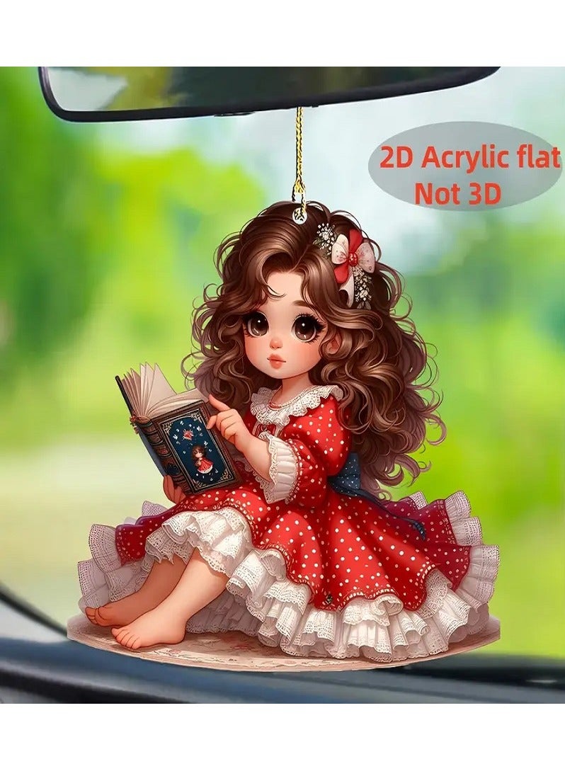 Generic Cute Girl Car Mirror Hanging Ornament and Keychain - Waterproof 2D Acrylic Decoration to Add a Unique Touch to Your Car and Keys  - Image 1