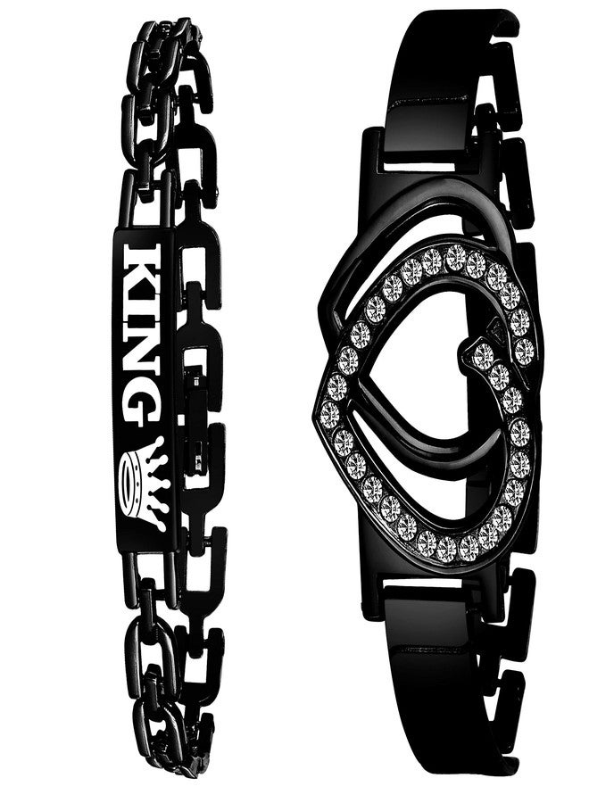 طقم أساور ميكادو من النحاس الأصفر والكريستال للنساء والفتيات (أسود، 30 جرام) (عبوة من قطعتين)