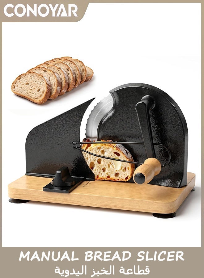 CONOYAR Manual Bread Slicer for Homemade Sourdough Bread Adjustable Thickness& Evenly Slicing, Metal Guide, Hand Crank Bread Slicer with Scale Line & Suction Base,Sharp Stainless Steel Blade - Image 1