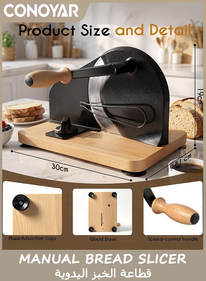 CONOYAR Manual Bread Slicer for Homemade Sourdough Bread Adjustable Thickness& Evenly Slicing, Metal Guide, Hand Crank Bread Slicer with Scale Line & Suction Base,Sharp Stainless Steel Blade - Image 2