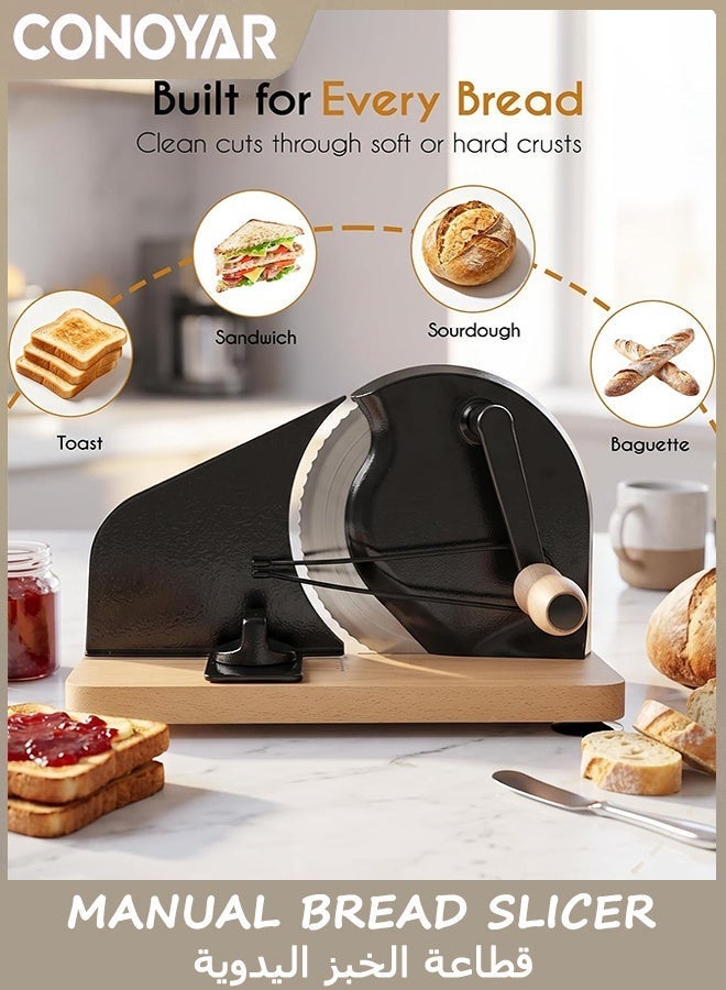 CONOYAR Manual Bread Slicer for Homemade Sourdough Bread Adjustable Thickness& Evenly Slicing, Metal Guide, Hand Crank Bread Slicer with Scale Line & Suction Base,Sharp Stainless Steel Blade - Image 3