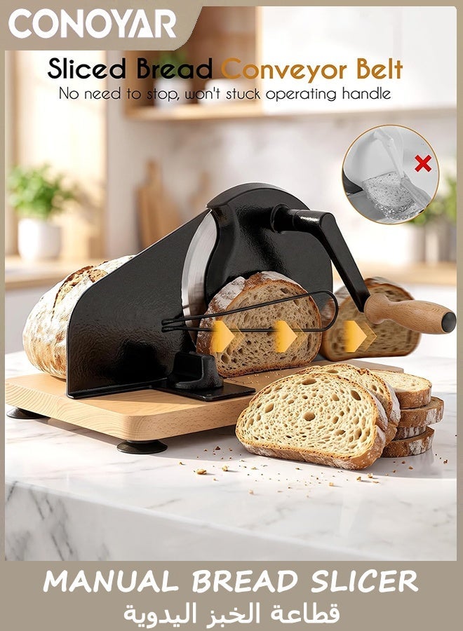 CONOYAR Manual Bread Slicer for Homemade Sourdough Bread Adjustable Thickness& Evenly Slicing, Metal Guide, Hand Crank Bread Slicer with Scale Line & Suction Base,Sharp Stainless Steel Blade - Image 5