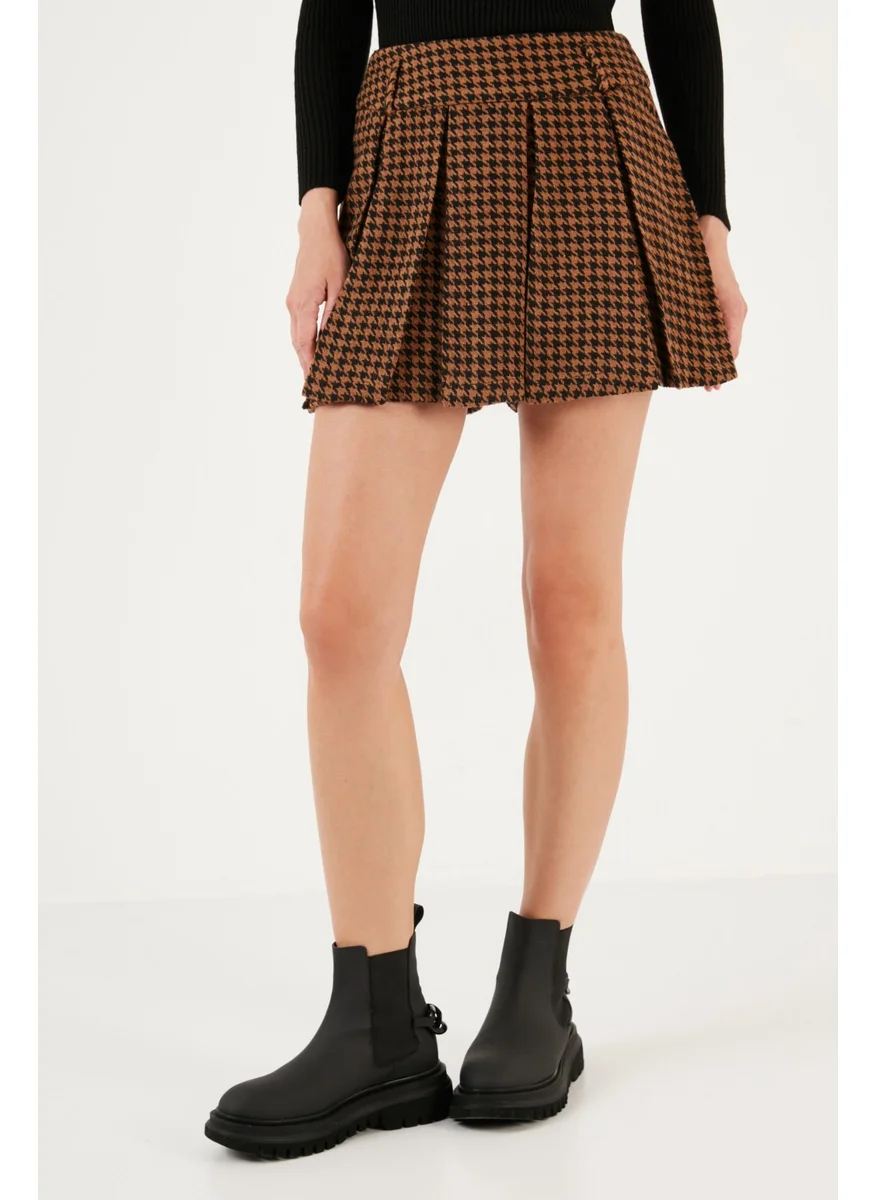 Lela Cotton Wool Blend Pleated Houndstooth Regular Fit Mini Shorts Skirt 611SR00028