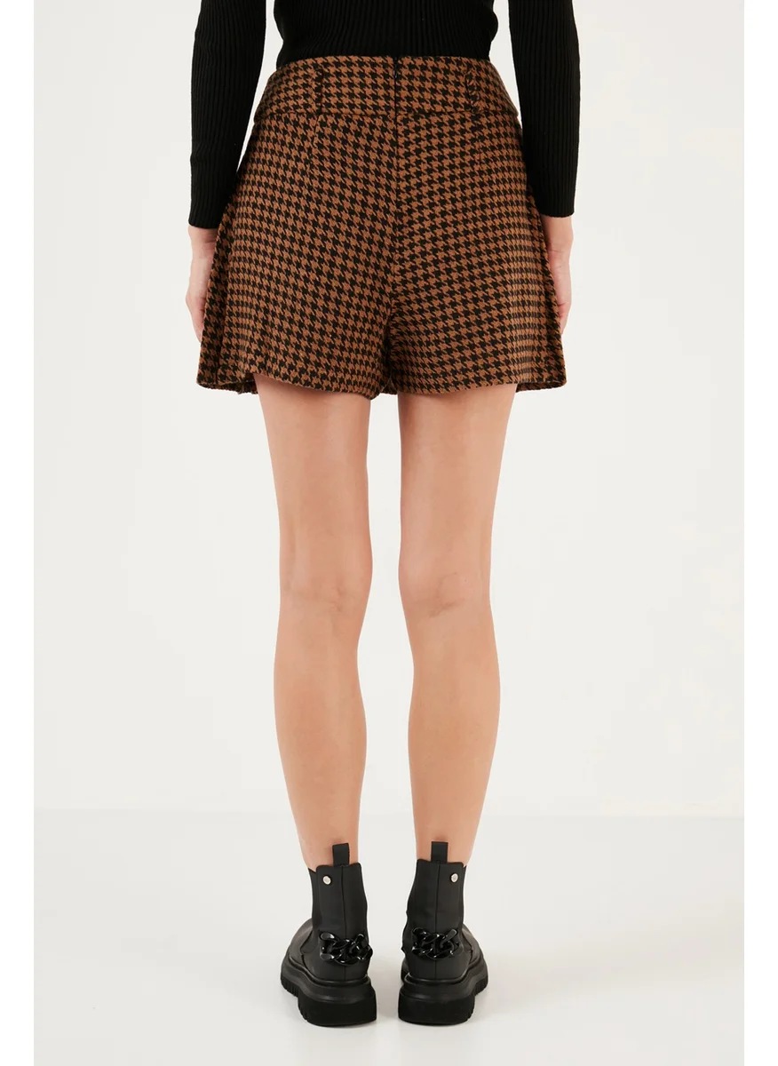 Lela Cotton Wool Blend Pleated Houndstooth Regular Fit Mini Shorts Skirt 611SR00028