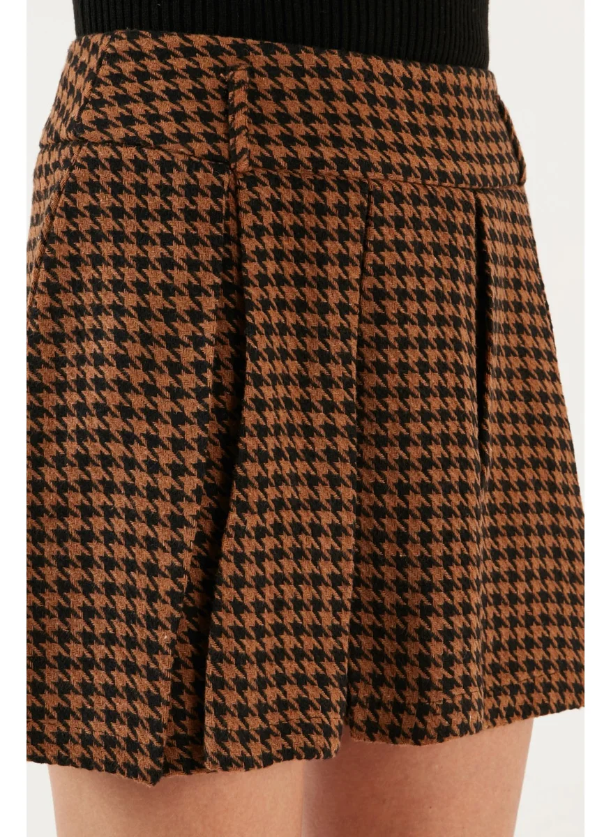 Lela Cotton Wool Blend Pleated Houndstooth Regular Fit Mini Shorts Skirt 611SR00028