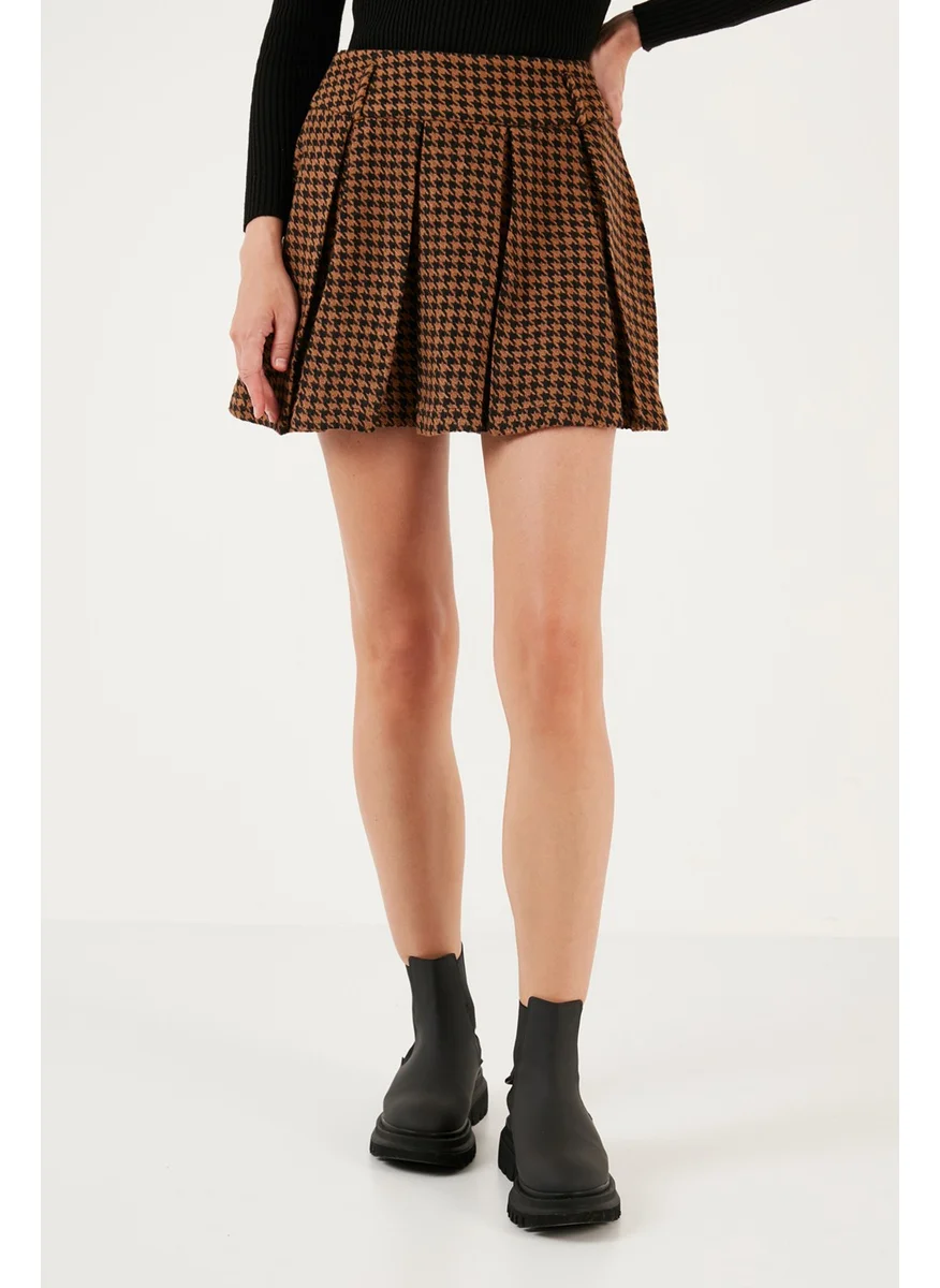 Lela Cotton Wool Blend Pleated Houndstooth Regular Fit Mini Shorts Skirt 611SR00028
