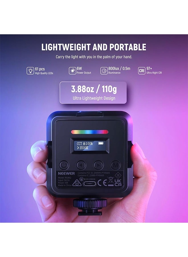 Neewer Magnetic RGB Video Light with Upgraded APP Control, 360° Full Color LED Camera Light with 3 Cold Shoes CRI97+ 2500K-8500K 17 Scenes 2000mAh Rechargeable Portable Photography Lighting  - Image 2