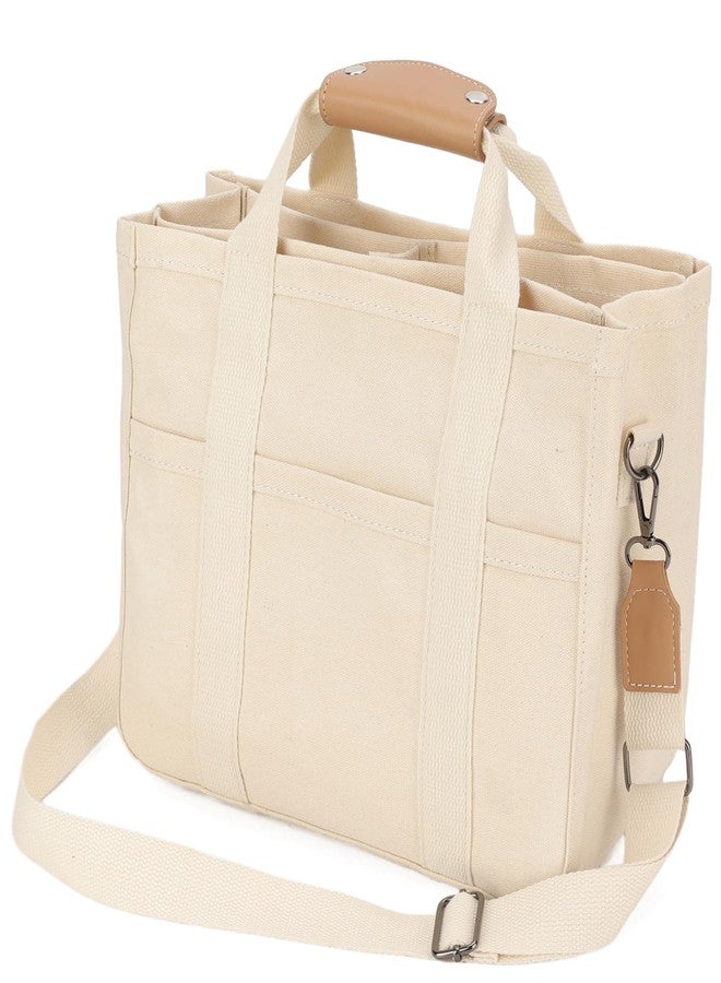 Barsine Canvas Tote Bag with Compartments Pockets Stylish Lightweight Messenger Bags for Work Church College - Image 5