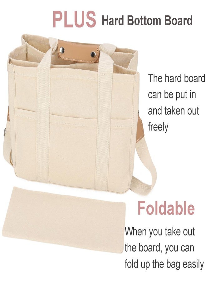 Barsine Canvas Tote Bag with Compartments Pockets Stylish Lightweight Messenger Bags for Work Church College - Image 4